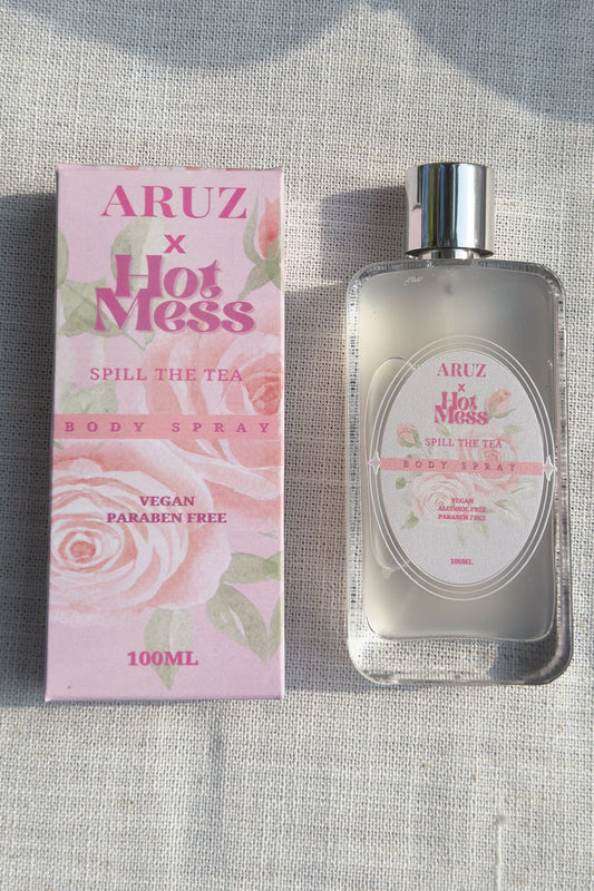 ARUZ X HOT MESS  Spill The Tea Body Spray